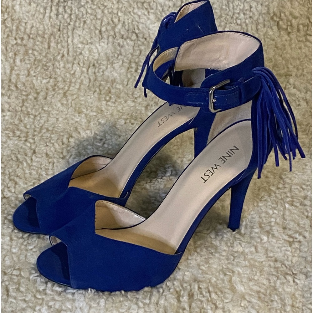 Lk New Nine West blue Suede Heels with Tassels Sz 7